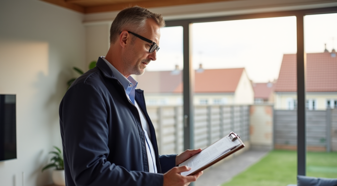 Auditeur énergétique homme dans un salon lumineux