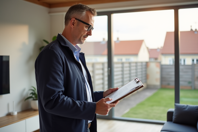 Auditeur énergétique homme dans un salon lumineux