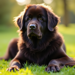 Chien Newfoundland assis dans la nature ensoleillée
