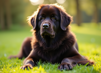 Santé du chien de Terre-Neuve : les points à surveiller Chien Newfoundland assis dans la nature ensoleillée