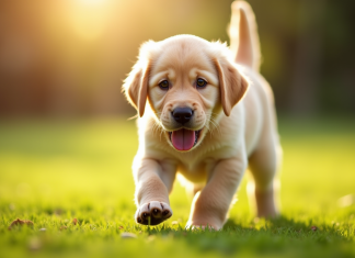 Comment choisir un bon élevage pour un labrador à poil long ? Jeune chiot labrador longhaire jouant dans un jardin ensoleille