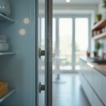 Cuisine moderne avec porte de congelateur entrouverte