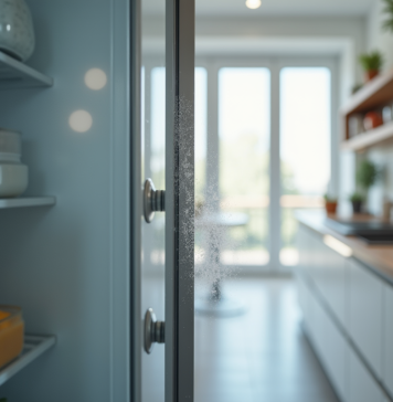 Cuisine moderne avec porte de congelateur entrouverte