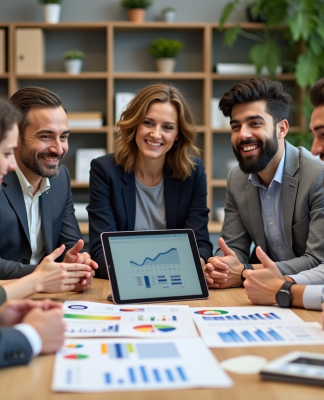 Groupe d'adultes en réunion marketing en entreprise