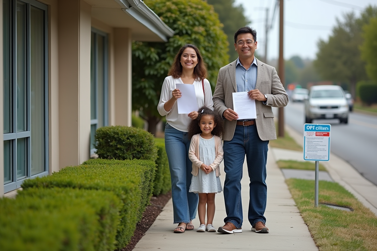 Famille devant un bureau d