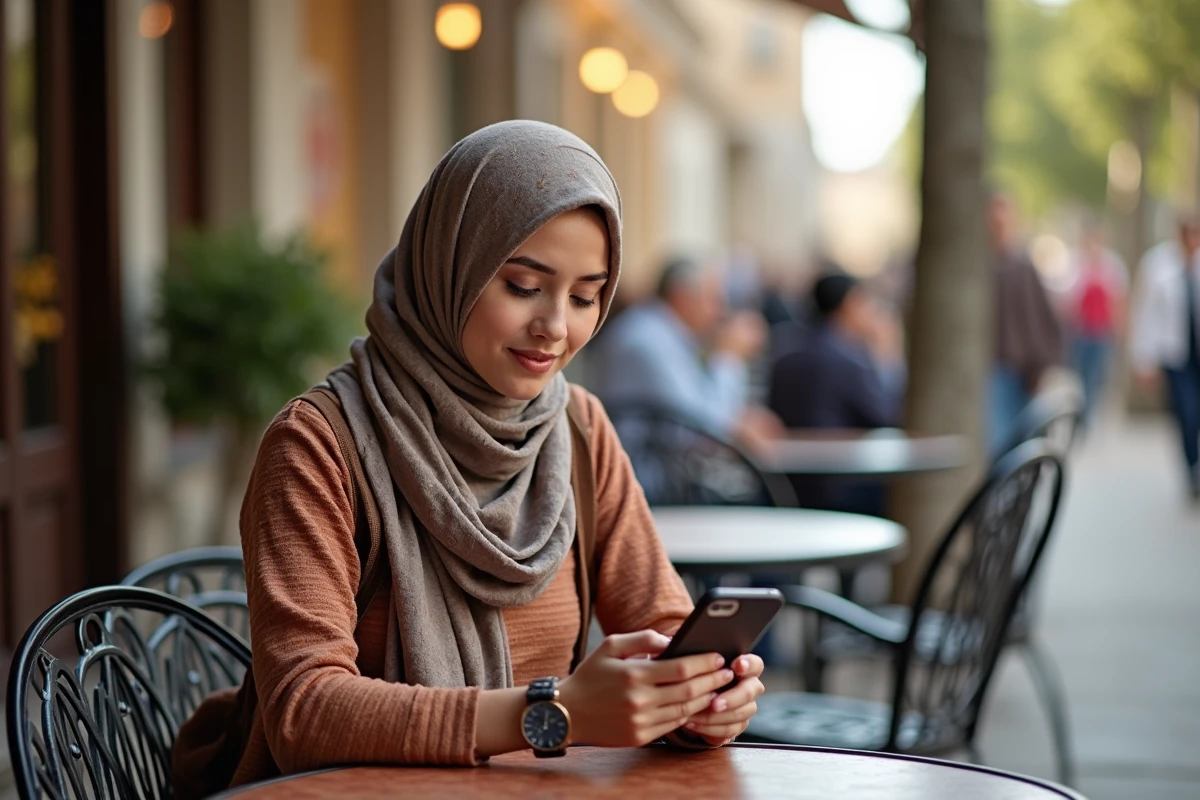 Jeune femme musulmane consultent prière à Narbonne