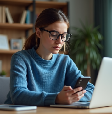 Vie privée sur Internet : sécurité & protection des données personnelles Femme d'âge moyen travaillant dans un bureau à domicile