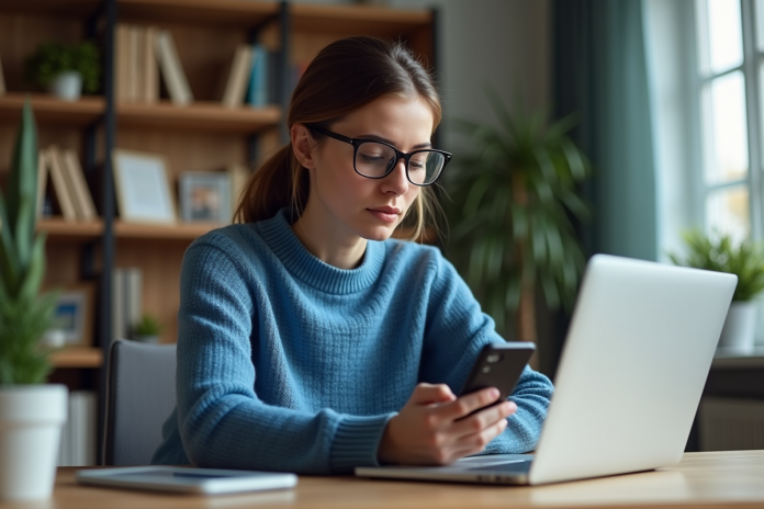 Femme d'âge moyen travaillant dans un bureau à domicile