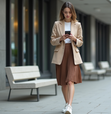 Mode : comment bien décrire les tendances actuelles de la mode ? Femme tendance en ville vérifiant son téléphone