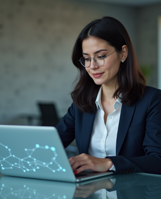 Femme professionnelle travaillant sur un diagramme blockchain