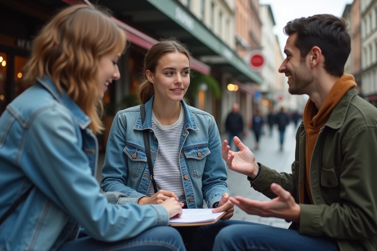 Jeune femme avec groupe d