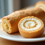 Gâteau roulé sans gluten en tranches sur assiette blanche