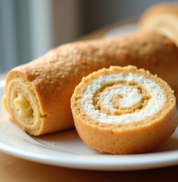 Gâteau roulé sans gluten en tranches sur assiette blanche