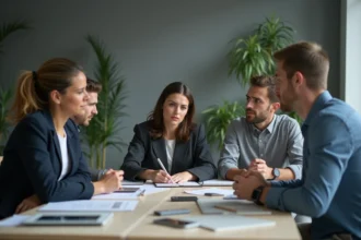 Groupe de collaborateurs au bureau en réunion