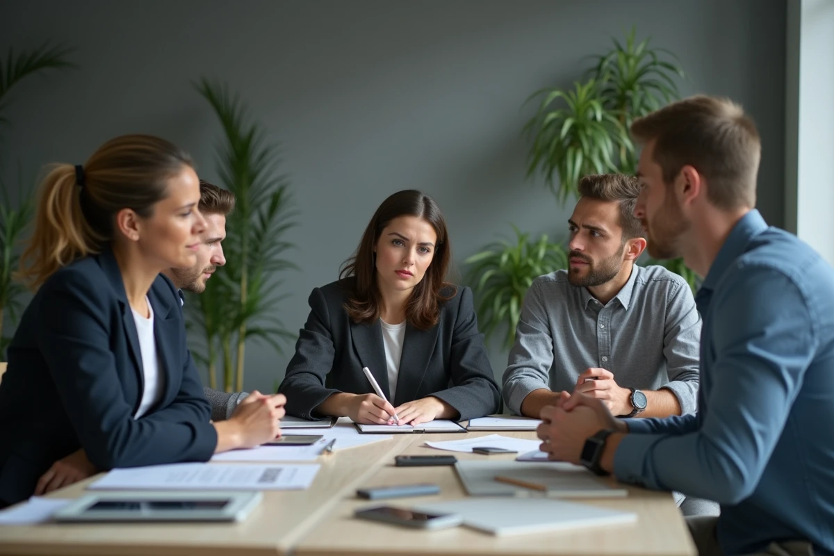 Groupe de collaborateurs au bureau en réunion