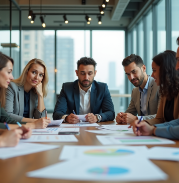 Techniques d’évaluation : découvrez les meilleures méthodes à utiliser ! Groupe de professionnels en réunion dans une salle moderne