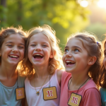 Enfants souriants en plein air avec noms commençant par J