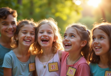 Enfants souriants en plein air avec noms commençant par J