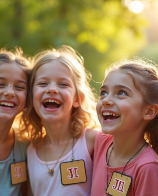 Enfants souriants en plein air avec noms commençant par J