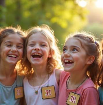 Enfants souriants en plein air avec noms commençant par J