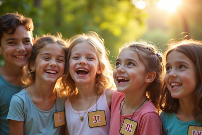 groupe-enfants-rire-nature Enfants souriants en plein air avec noms commençant par J
