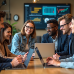 Réseaux informatiques : Impact sur la société et changements majeurs ! Groupe de jeunes professionnels collaborant dans un espace de coworking moderne