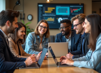 Réseaux informatiques : Impact sur la société et changements majeurs ! Groupe de jeunes professionnels collaborant dans un espace de coworking moderne