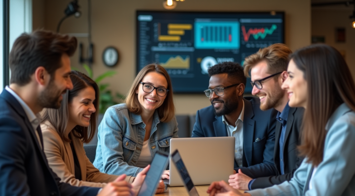 Groupe de jeunes professionnels collaborant dans un espace de coworking moderne