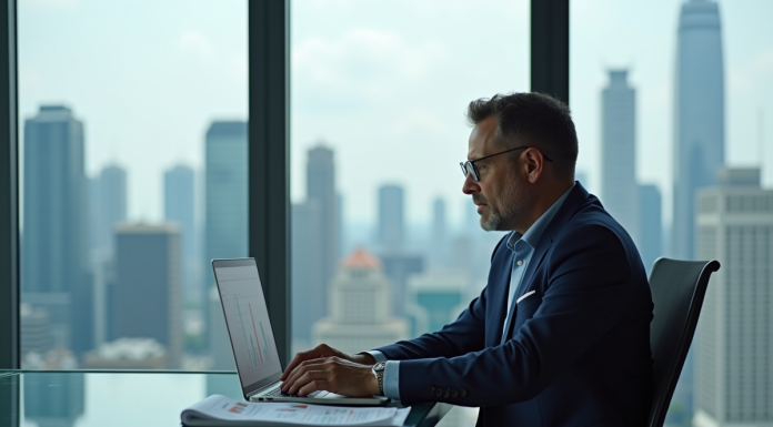 Homme d'affaires en costume dans un bureau moderne