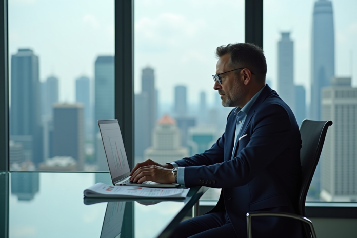 Homme d'affaires en costume dans un bureau moderne