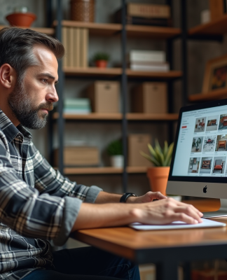 Homme d'âge moyen dans un bureau à domicile organisé