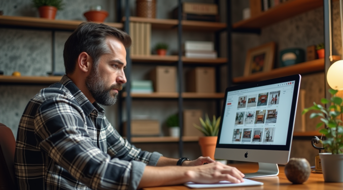 Homme d'âge moyen dans un bureau à domicile organisé