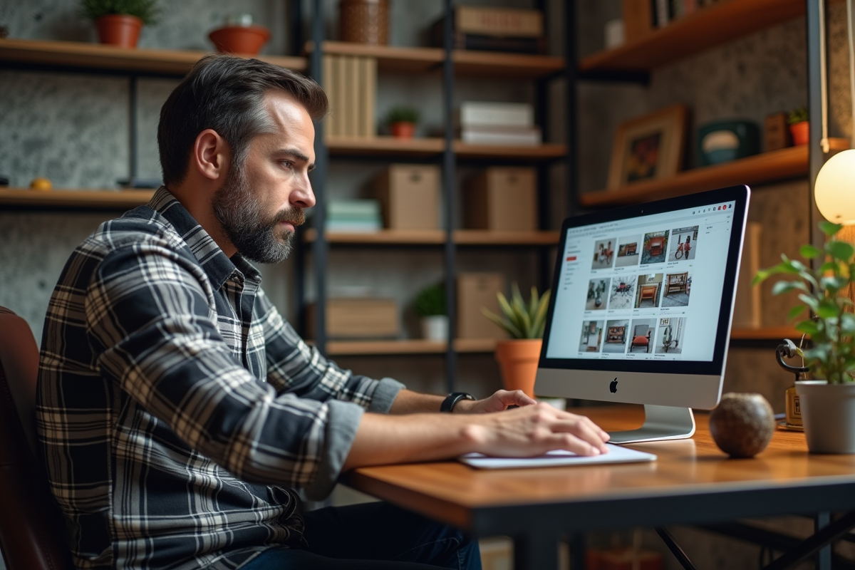 Homme d'âge moyen dans un bureau à domicile organisé