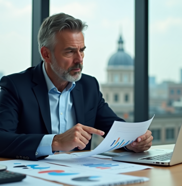 Taux d’intérêt : quand et comment évoluent-ils ? Homme d'affaires en costume analysant des graphiques financiers