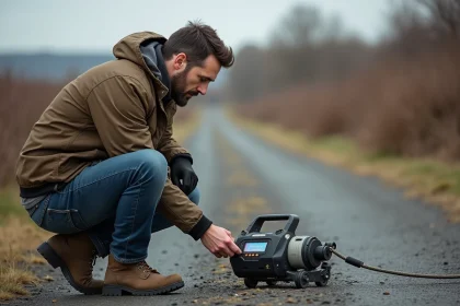 Homme évaluant un dynamomètre en extérieur dans la nature