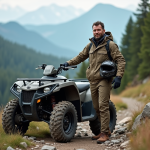 Homme en équipement outdoor avec quad en nature