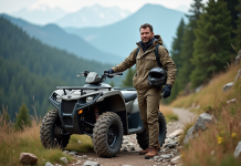 Homme en équipement outdoor avec quad en nature