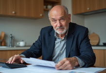 Impôts locatifs : revenus locatifs, sont-ils imposables ? Homme d'âge moyen dans une cuisine moderne examine ses documents de location