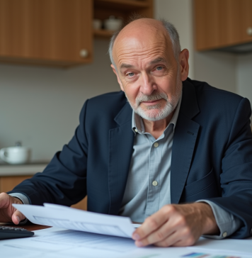 Impôts locatifs : revenus locatifs, sont-ils imposables ? Homme d'âge moyen dans une cuisine moderne examine ses documents de location