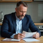 Livret A : pourquoi ne pas placer plus de 3000 € ? Optimisation fiscale épargne Homme d'âge moyen en costume bleu examinant un livret d'épargne