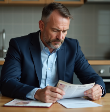 Livret A : pourquoi ne pas placer plus de 3000 € ? Optimisation fiscale épargne Homme d'âge moyen en costume bleu examinant un livret d'épargne