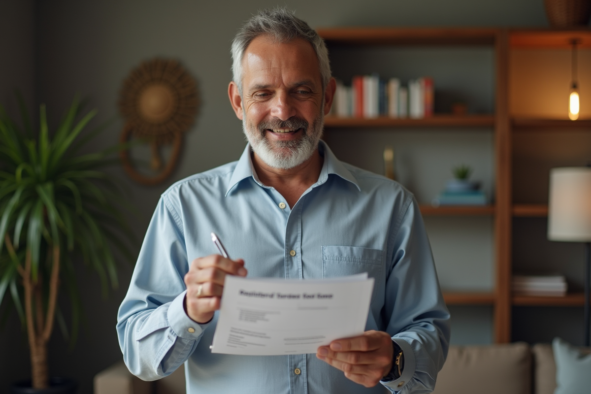 Homme relisant des documents d