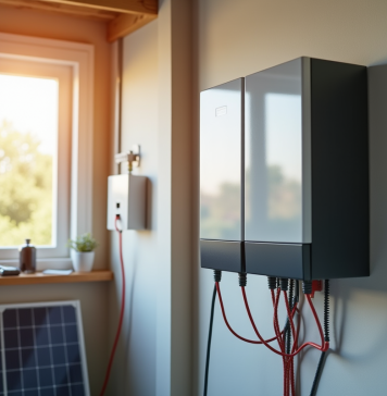 Installation d une batterie solaire moderne dans une pièce lumineuse