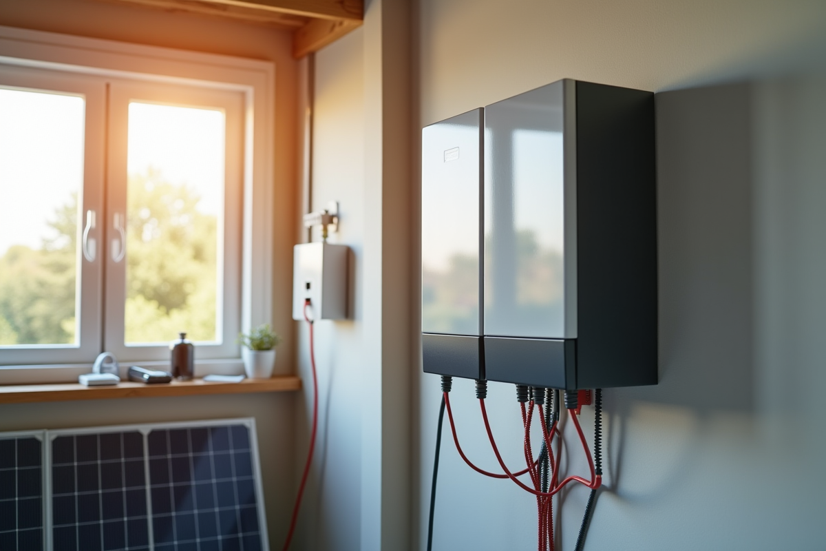 Installation d une batterie solaire moderne dans une pièce lumineuse
