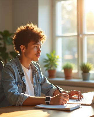 Jeune entrepreneur travaillant dans un bureau lumineux et moderne