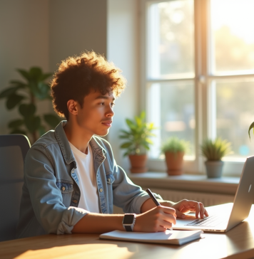 Jeune entrepreneur travaillant dans un bureau lumineux et moderne
