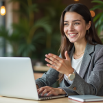 Partenariats influenceurs : boostez votre visibilité en ligne ! Jeune femme en coworking avec ordinateur et plantes