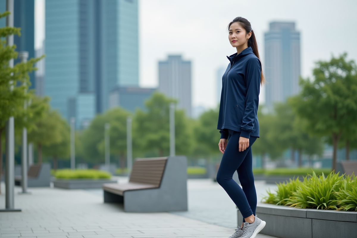 Jeune femme confiante dans un parc urbain moderne