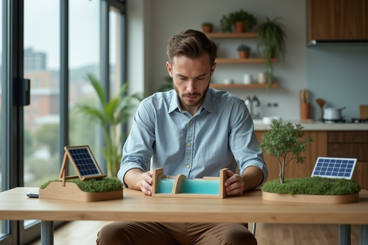 Jeune homme examinant modèles écologiques en intérieur