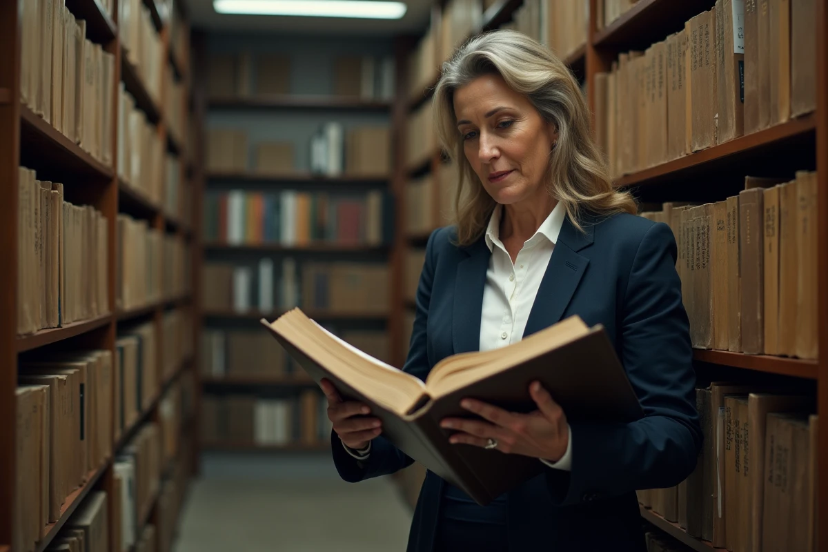 Journaliste consultant des archives historiques de la mode dans une bibliothèque, recherchant l'histoire et l'héritage de Ruth Finley en 2026